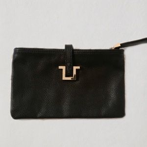 Black faux leather clutch